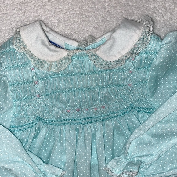 Vintage polly flinders mint Swiss dot smocked dress size 12m - Picture 2 of 9